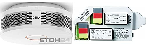 Gira Rauchwarnmelder Dual Q DIN14604, vernetzbar über Funk und Draht, reinweiß, 233602 & 234000 Relaismodul Rauchwarnmelder Dual VDs Rauchmelder