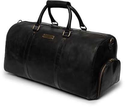 DRAKENSBERG Weekender 'Finn' - Leder Reisetasche mit Schuhfach, Damen, Herren, handgepäcktauglich, 40L - Vintage-Schwarz, DR00360