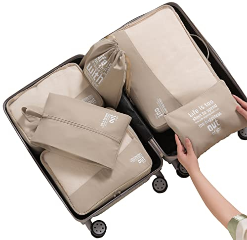 MURISE Packing Cubes 6 Set, Kleidertaschen, Koffer Organizer für Urlaub, Packwürfel Reise Würfel, Ordnungssystem (Khaki)