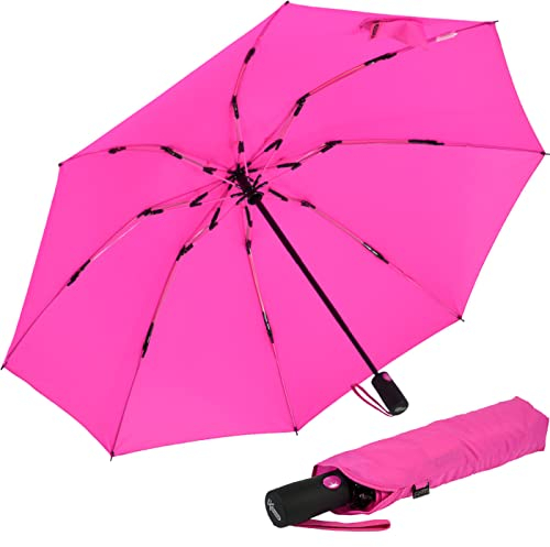 iX-brella Sturmschirm Voll-Fiberglas Taschenschirm groß 106 cm - mit farbigen Speichen - neon-pink