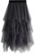 Damen Rock Tüll Unregelmäßig Unterrock Lagenrock Ballett Tutu Abschlussball Party Faltenkleid A-Linie Midirock High Waisted Rock (Grau, Einheitsgröße)