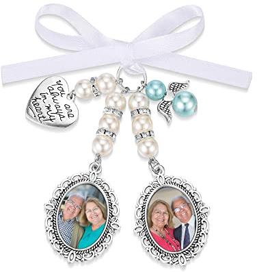 Zysta Personalisierte Brautstrauß Anhänger mit Foto Gravur Memorial Oval Hochzeitsstrauß Fotoanhänger für Hochzeit Boutonniere Brautstrauß