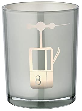 EDZARD Windlicht Glas Lift (H 13 cm, Ø 10 cm), grau, Skilift-Motiv | Leuchtet golden im Kerzenschein, durchscheinend ins Glas gearbeitet statt bedruckt · schützt die Flamme vor Zugluft