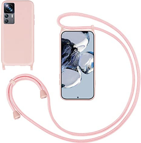GoodcAcy Funda con Cuerda para Xiaomi 12T/Xiaomi 12T Pro,Carcasa Silicona Líquida Correa Colgante Ajustable Collar Correa de Cuello Cadena Cordón Case para Xiaomi 12T/Xiaomi 12T Pro,Rosa
