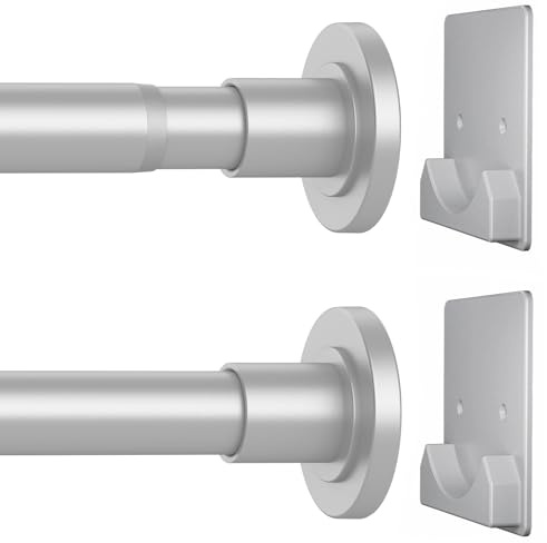 CorkLatta Matte Silver Shower Curtain Rod,1 Inch Diameter Stainless Steel Adjustable Spring Tension Rods 32 to 80,with Holders,Anti-Slip,Curtain Rods No Drilling(1 Pack)