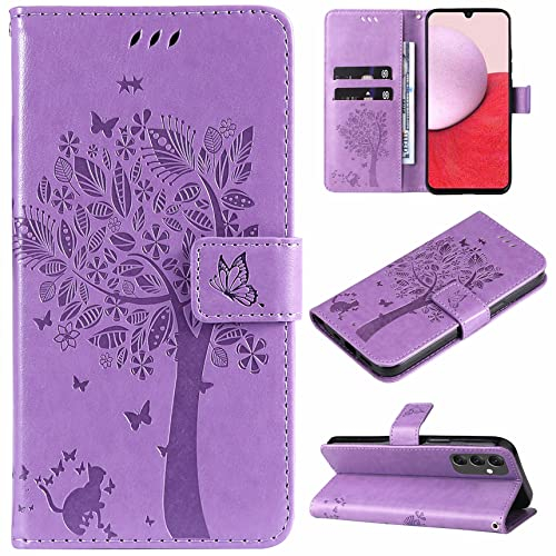 Hancda Coque pour Samsung Galaxy A14 5G/4G, Etui Housse Coque Cuir avec Motif Porte Carte Portefeuille à Rabat Magnétique Support Flip Case Cover Antichoc Coque pour Samsung Galaxy A14 5G/4G,Violet