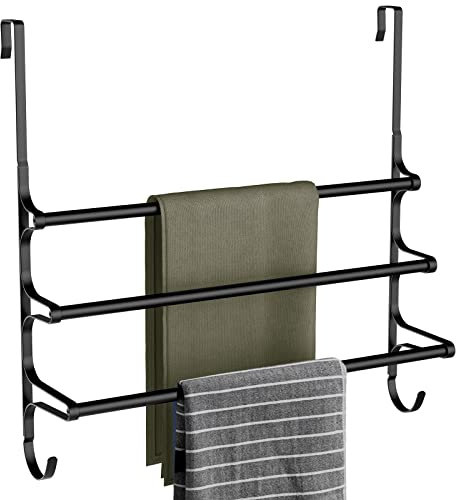 CANYAVE Over The Door Towel Rack, Over Door Towel Rack for Bathroom Door, Triple Towel Storage Holder with Hooks (Matte Black, 20.15 L)