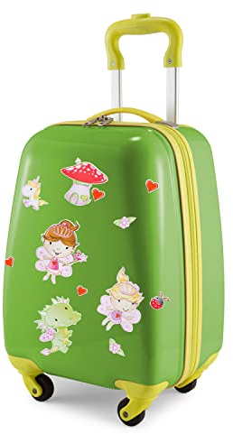 Hauptstadtkoffer - for Kids - Kindergepäck + Reflektierende Aufkleber Feen, Kinderkoffer, Hartschalenkoffer, Reise Trolley für Kinder, Handgepäck, 24 Liter, Apfelgrün