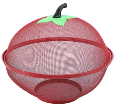 JUNYFFF Frutero, Cesta Metalica De Frutas con Tapa - Frutero con Tapa Antimoscas - Rejilla para Alimentos - Cesta para Verduras - Frutero - 28Cm,Rojo