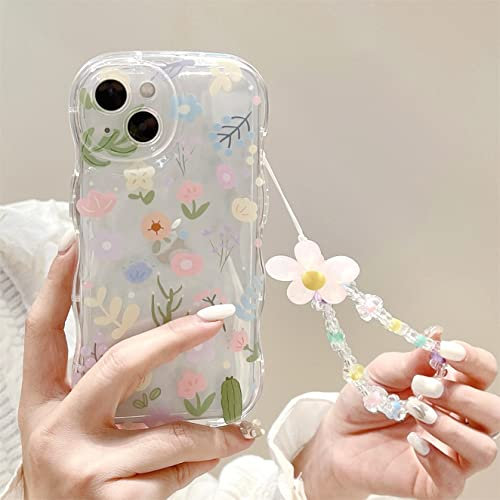 Emlivi Hülle für iPhone Xr mit Perlen Armband Blumen Mode Handyhülle Wellen Schutzhülle Süß Erdbeere Bumper Cover Weich Silikon TPU Mädchen Case für iPhone Xr, Floral