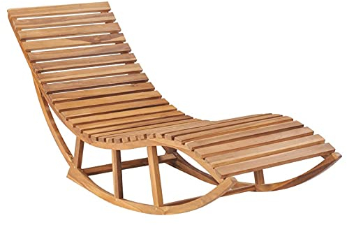 JUNZAI Schaukelliege, Liegestuhl Balkon, Gartenliege, Sonnenliege, Deckchair, Saunaliege, Teak Massivholz