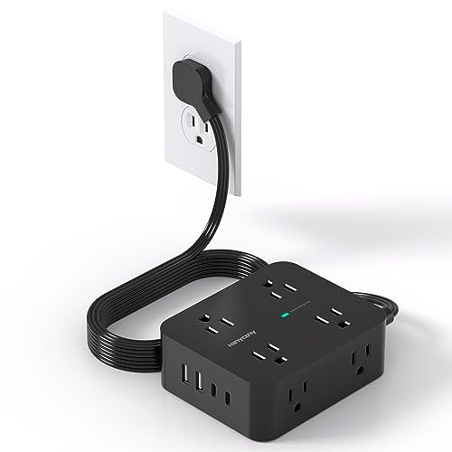 Power Strip Surge Protector, 5Ft Flat Extension Cord with Multiple Outlets