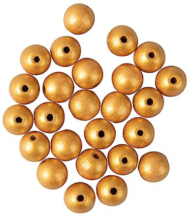Rayher Holzperlen, gebohrt, FSC zertifiziert, gold, matt, 12 mm ø, Btl. 25 Stück, Bastelperlen aus Holz, Perlen zum Auffädeln, 63159616