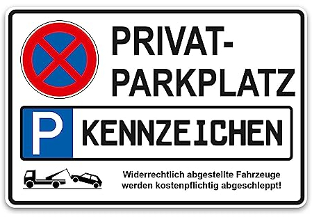 PrintPlanet® Parkschild mit eigenem Text personalisiert - Kunststoffplatte 10 mm - In Verschiedenen Größen - Privatparkplatz + Kennzeichen