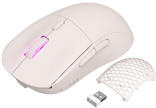 YINDIAO AJAZZ AJ199 PRO Kabellose Gaming-Maus,Ultraleicht(59g),Optischer Sensor Pixart PAW3395,26000 DPI,2.4 GHz,1ms,USB-C Kabel,6 Programmierbare Tasten,Lange Akkulaufzeit,PTFE-Füße,PC/MAC – Rosa