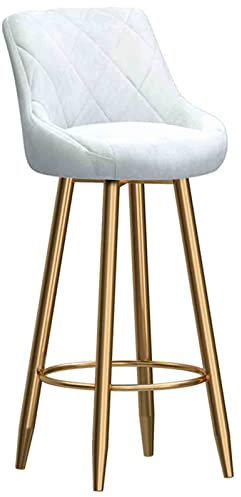 Chaise de bar en métal Chaise haute à dossier en velours, cadre doré avec repose-pieds rond, tabouret de bar de réception de cuisine de salons de beauté modernes (taille: 65 cm, couleur: noir) (blanc