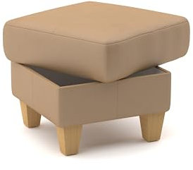 CAVADORE Leder-Hocker Palera / Polsterhocker mit Stauraum + massiven Holzfüßen als Sitzgelegenheit, Aufbewahrung, Fußablage / 58 x 48 x 58 / Leder Beige