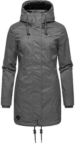 Ragwear Damen Mantel Lange warme Winterjacke mit Kapuze Tunned YOUMODO Grey23 Gr. M