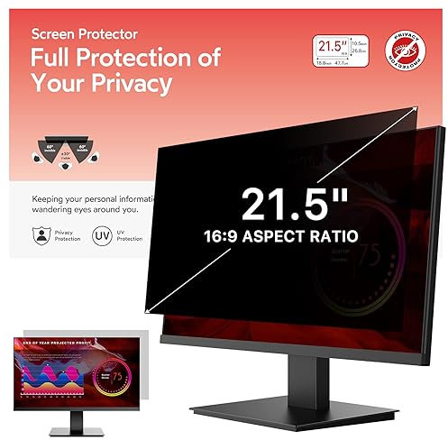 BERSEM 21.5 inch Computer Privacy Screen Protector for 16:9 Ratio Monitors, Removable, Anti-Spy, Anti-Glare, Anti-Scratch, UV Blocking