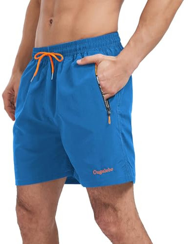 Ougelebo Badehose Herren Badeshorts Herren Kurz Schnelltrocknend Männer Schwimmhose Schwimmshort mit Reißverschluss Swimming Shorts Men Navyblau L