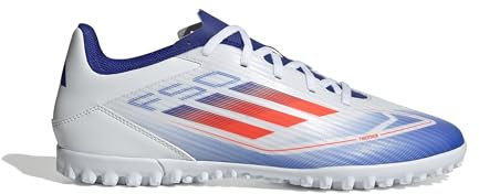 adidas Unisex-Adult F50 Club Turf Sneaker, White/Solar Red/Lucid Blue, 10 Women/9 Men