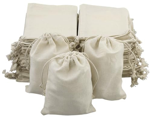 50 bolsas de tela para pintar con cordón, 15 x 10 cm, pequeñas bolsas de algodón, para manualidades, calendario de Adviento, bodas y fiestas