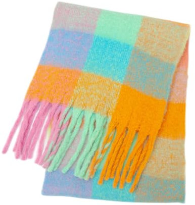 Bakicey Écharpe épaisse à quatre grilles pour femmes, chaude et dense, à double face, barbe épaisse, motifs à carreaux multicolores, pour l’automne, l’hiver, à porter autour de cou, 230x38cm