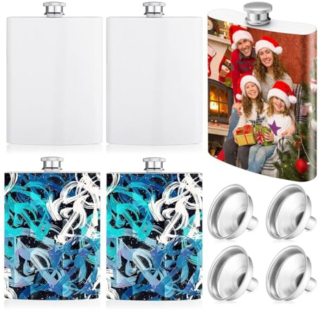 Lot de 4 flasques de sublimation avec bouchon en métal et entonnoir étanche 236,8 g en acier inoxydable pour garçons d'honneur