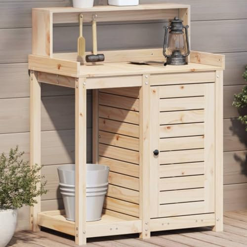 Rantry Gartentisch Blumentisch Gärtnertisch Holzpflanztisch Pflanzentisch Gartenarbeitstisch für Garten Terrasse Massivholz Kiefer 82,5x50x109,5 cm Beige Unbehandelt