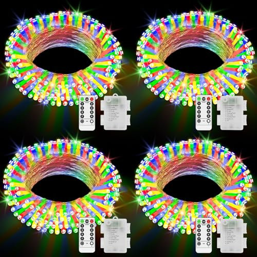 4 Pack Fairy Lights Battery Operated Christmas Lights Outdoor Total 40M 400LED Waterproof String Lights with Remote Timer 8 Modes for Indoor Outside Bedroom Garden Patio Party Decor- Multicoloured