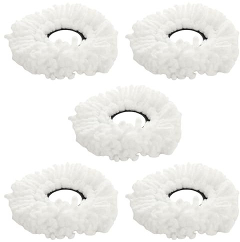 ASelected 5 Pack Mop Head Replacement, 360° Rotating Spin Mop Heads Universal, EasyWring, Round Microfibre Mop Head Refills, Machine Washable, White