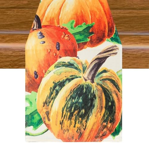 Aitsite Herbst Tischläufer, Küche Tisch Dekoration, Kürbisse Herbst Tischläufer Draußen Urlaub Dekor Tischläufer, Herbst Dekoration für Urlaub Party Herbstdeko 40 x 180 cm (Realistic Pumpkin)