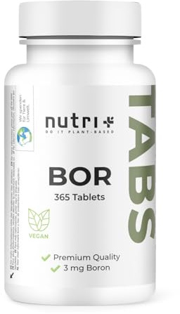 Nutri + Bor Tabletten 365x - 3 mg aus hochwertigem Borax - hochdosiert + vegan - frei von Füllstoff & Zusatzstoffen – laborgeprüft - Jahresvorrat