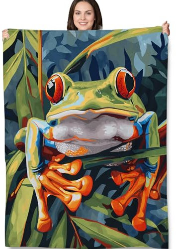 Turamurra Bunte Froschdecke – weiche Fleece-Überwurfdecke – gemütliche und warme Geschenke für Kinder, Jugendliche und Naturliebhaber – perfekt für Schlafzimmer, Wohnzimmer und Camping – 127 x 152 cm