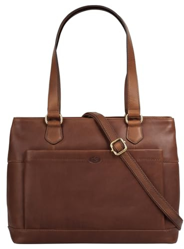 piké Shopper Echt Leder Damen Handtasche aus Rindleder, Schultertasche mit Smartphonefach, Henkeltasche 2 Hauptfächer, Umhängetasche verstellbar