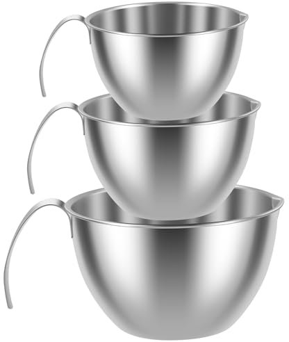 3Pcs Mixing Bowl Set Stainless Steel Nesting Bowl with Pour Spout & Lid Space Saving Salad Bowls 250/400/700ml Metal Prep Bowls for Cooking Baking Food Prep