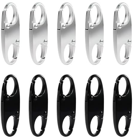 10 Stück S Förmig Reisverschlüse, S Förmig Reißverschluss Zieher, Diebstahlsicherung Rucksack Zipper Reißverschluss Clip für Gepäck, Rucksack, Geldbörse Geschlossen (Schwarz, Silber)