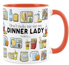 Purely Home Dinner Lady Mug - Humorous School Lunch Staff Funny Novelty Gift - Tea/Coffee Hot Drinks Orange Ceramic Cup Present