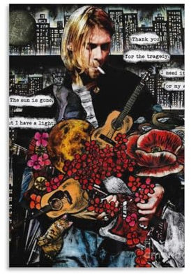 Kurt-Cobain Rockband-Sänger-Poster (32) Gemälde auf Leinwand, Wandkunst, Poster, Rollbild, Wanddekoration, Heimposter, 20 x 30 cm