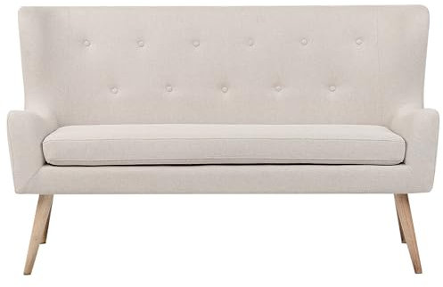 Modernes 2-Sitzer Küchensofa Polsterbezug hellbeige Holzbeine Ohrensofa Skibby
