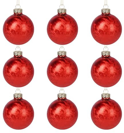 Truevaste 9 Glas-Weihnachtskugeln, Rote Christbaumkugeln ∅ 8 cm, mit Spezieller Federmalverfahren, Weihnachtsdeko für Festtage und Partys