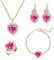 Yifnny Kristall Herz Schmuck Sets, Herz des Ozeans Halskette und Ohrring Sets für Frauen rot rosa lila Prom Schmuck Geburtsstein Halskette für Mama Mütter Tag Geburtstag Geschenke (Rosa)