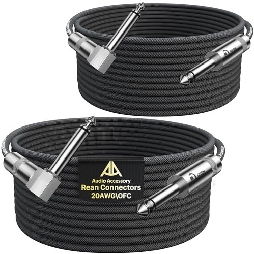 Right Angle Instrument Cable 20ft 2 Pack, Nylon Braided Anti-Kinking Kevlar-Reinforced, 20 AWG 99.99% OFC 1/4 Guitar Cable, AL & OFC Shielded Guitar Cord for Fender Electric Guitar