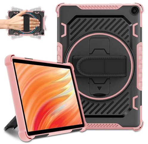 TASSKTO Case For Fire HD 10 Tablet (13th Generation 2023 Release), Incompatible Samsung iPad Dual Layer Heavy Duty Shockproof 360 Rotating Kickstand Hand Strap Case