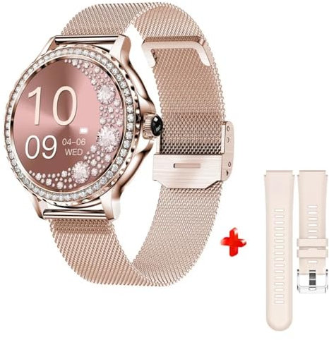 Ethelred NX19 Women Smart Watch Diamond Bracelet Bluetooth Call Heart Rate Monitoring Fashion Fitness Sports Ladies Smartwatch (Gold)