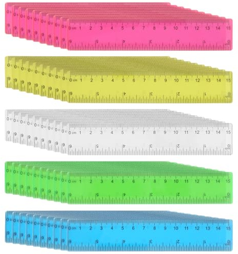 CHUIFAI 50 Stück Lineal 15cm, Kunststoff Lineal Farbig, 5 Farben Bunte Lineale, Bruchsicheres Lineal Klein mit Zentimetern und Zoll für Schule, Zuhause, Büro