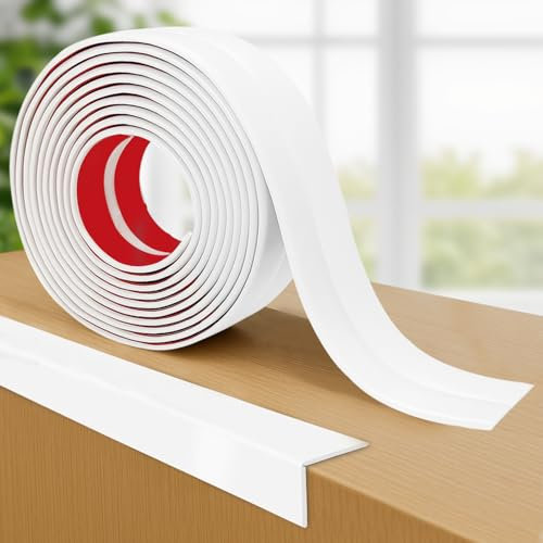 YushengTai Protection Angle Mur Adhésif, Bandes Corniere en TPE, Imperméable Plinthe Souple Épaisse en Forme de L Baguette Angle pour Murs, Portes, Cuisine, Fenêtres (Blanc, 2cm x 3m)