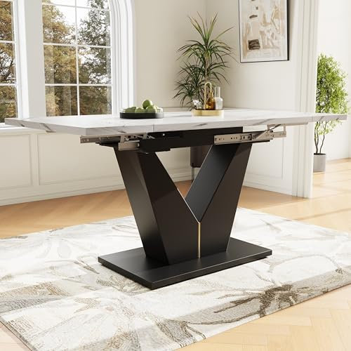 Moimhear Mesa de comedor telescópica, mesa de comedor extensible, amplia superficie de trabajo, adecuada para oficina en casa y sala de estar (159 x 75 x 75 cm (blanco con patas negras))