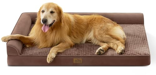 Cosy KISS Orthopädisches Hundebett Waschbar für Sehr Große Hunde, XXL Braun | Rutschfestes, Weiches L-förmiges Hundebett, Wasserdichter Abnehmbarer Bezug, Tragbares Haustiersofa, 122x89x20 cm Braun