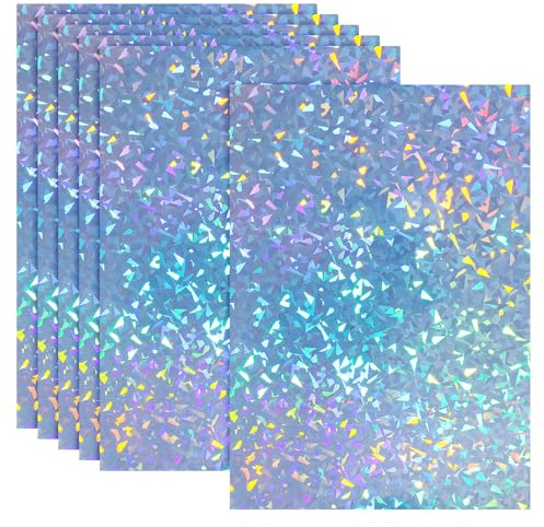 PATIKIL 6pcs A4 Papel Holográfico Adhesivo Imprimible, Calcomanías Holográficas Pegatinas Vinilo Autoadhesivo Impermeable para Tinta Laser Inyección Impresora Decoración, Diamante